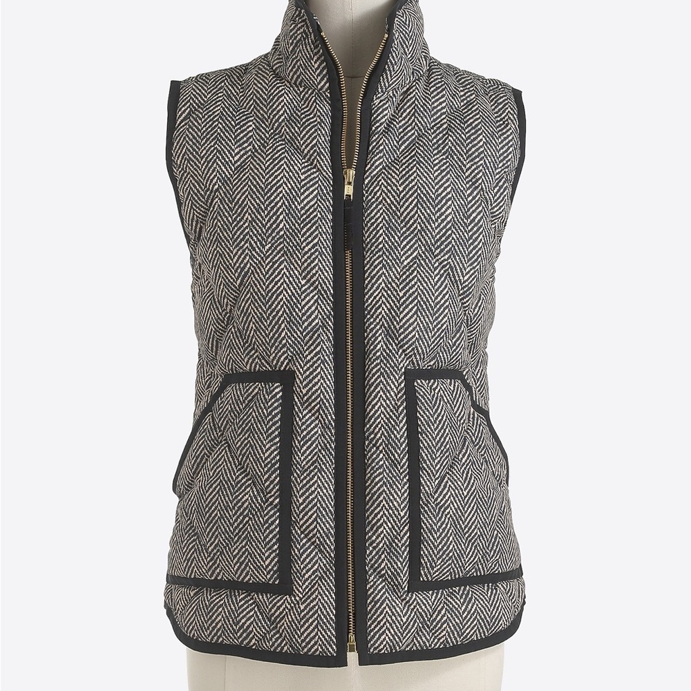 J. Crew Factory Black & White Herringbone Quilted Vest